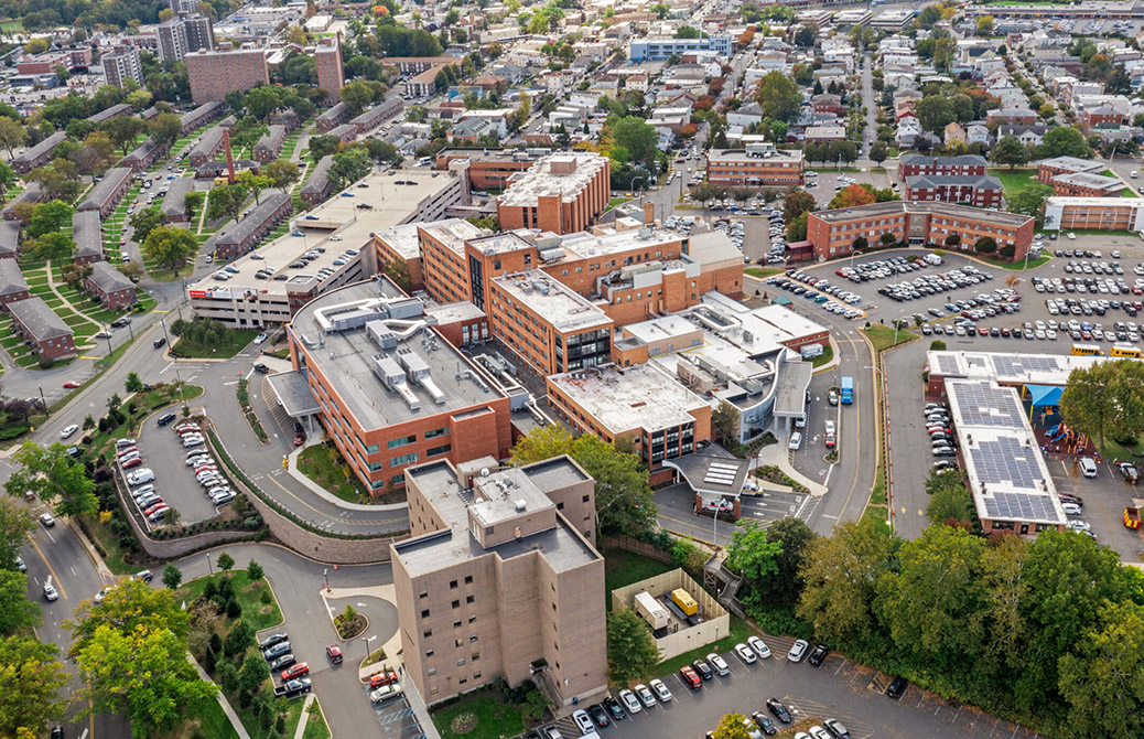 overhead drone angle of medical center