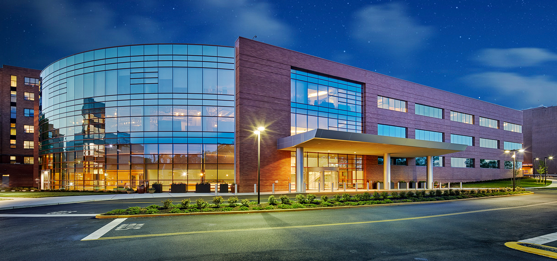 nighttime view of outside of medical facility