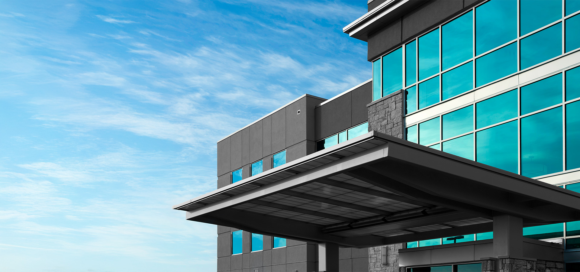 Outside of Medical building with large reflective windows